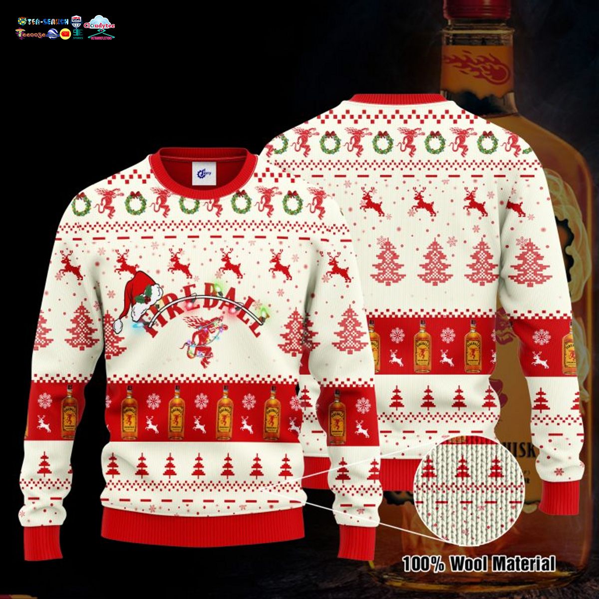 Fireball Santa Hat Ugly Christmas Sweater