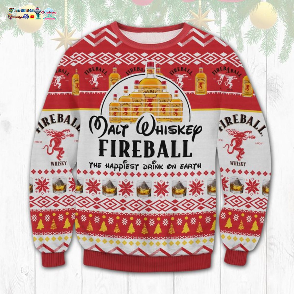 Fireball The Happiest Drink On Earth Ugly Christmas Sweater