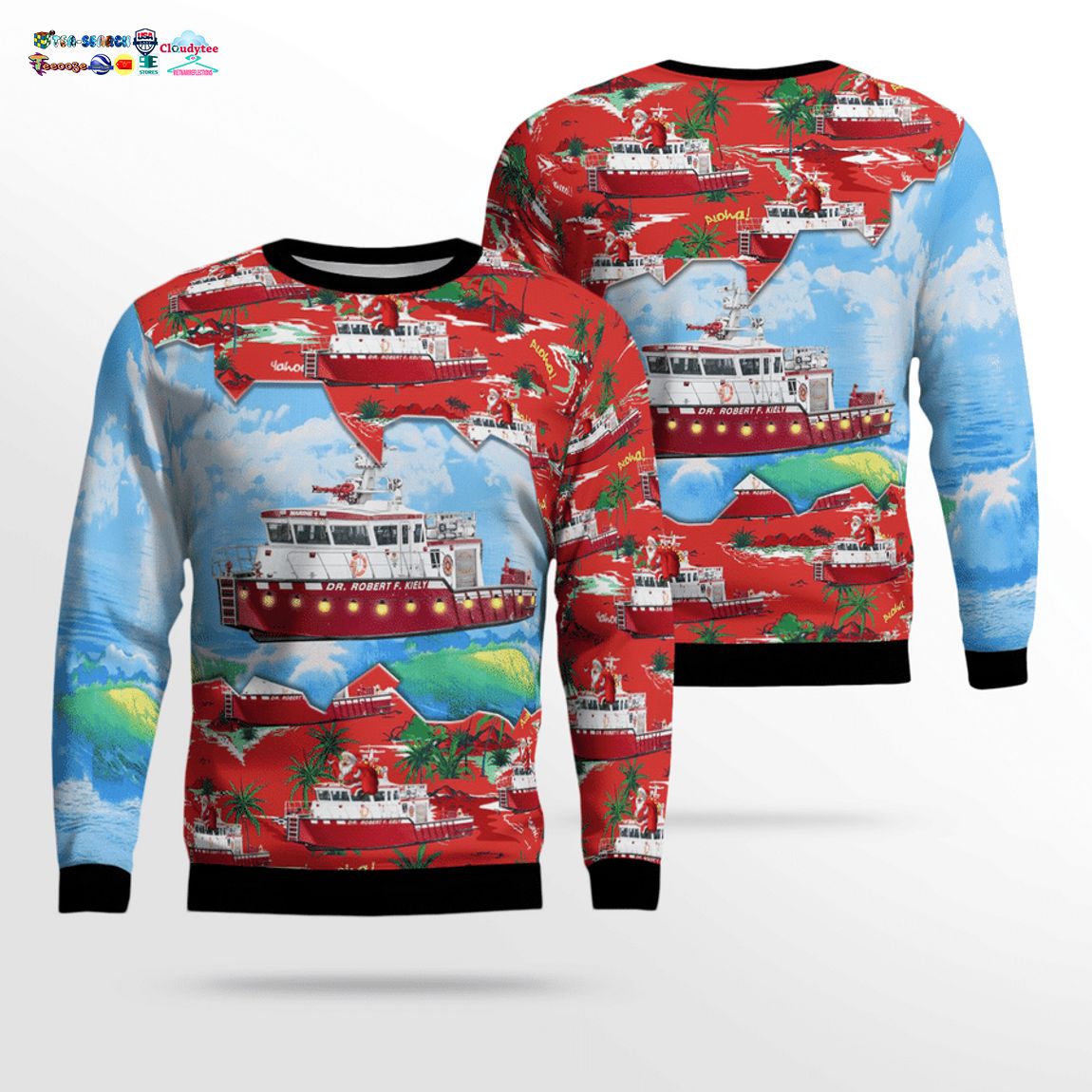 Florida Jacksonville Fire and Rescue Department Fireboat Dr. Robert F. Kiely M-1M-38 3D Christmas Sweater