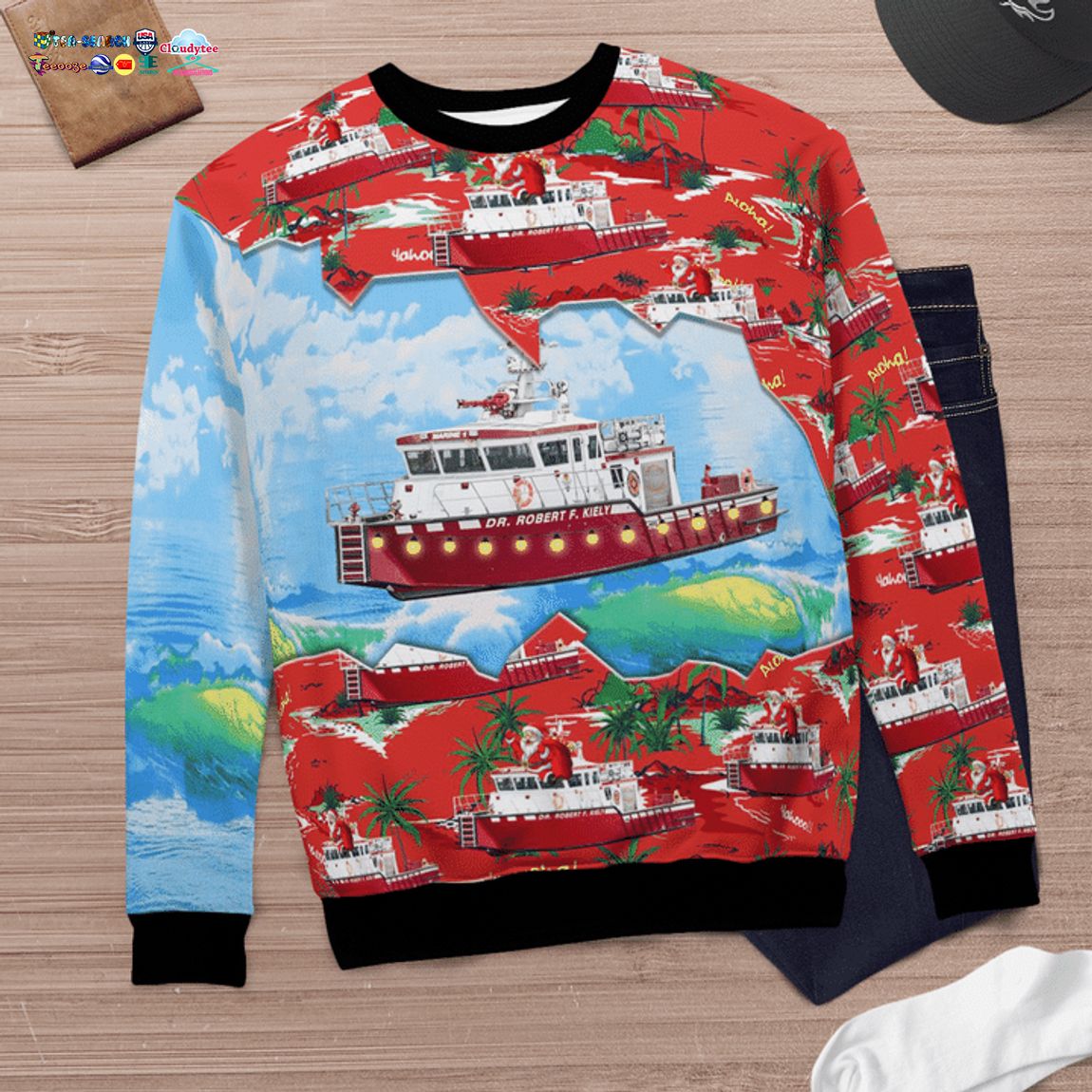 Florida Jacksonville Fire and Rescue Department Fireboat Dr. Robert F. Kiely M-1M-38 3D Christmas Sweater