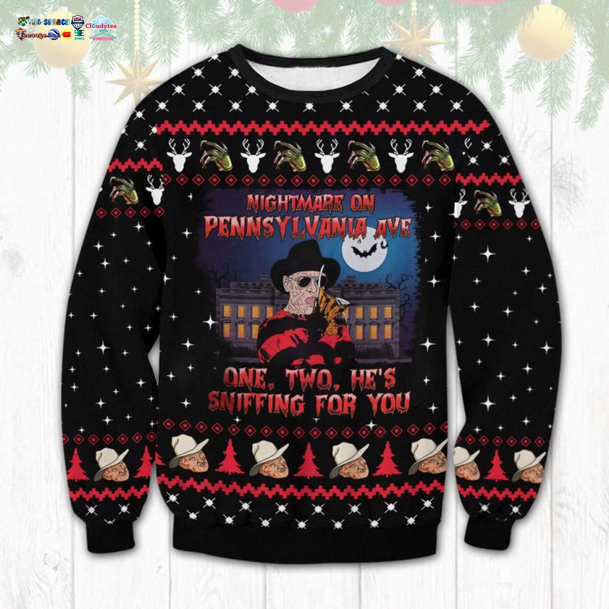Freddy Krueger Nightmare On Pennsylvania Ave Ugly Christmas Sweater