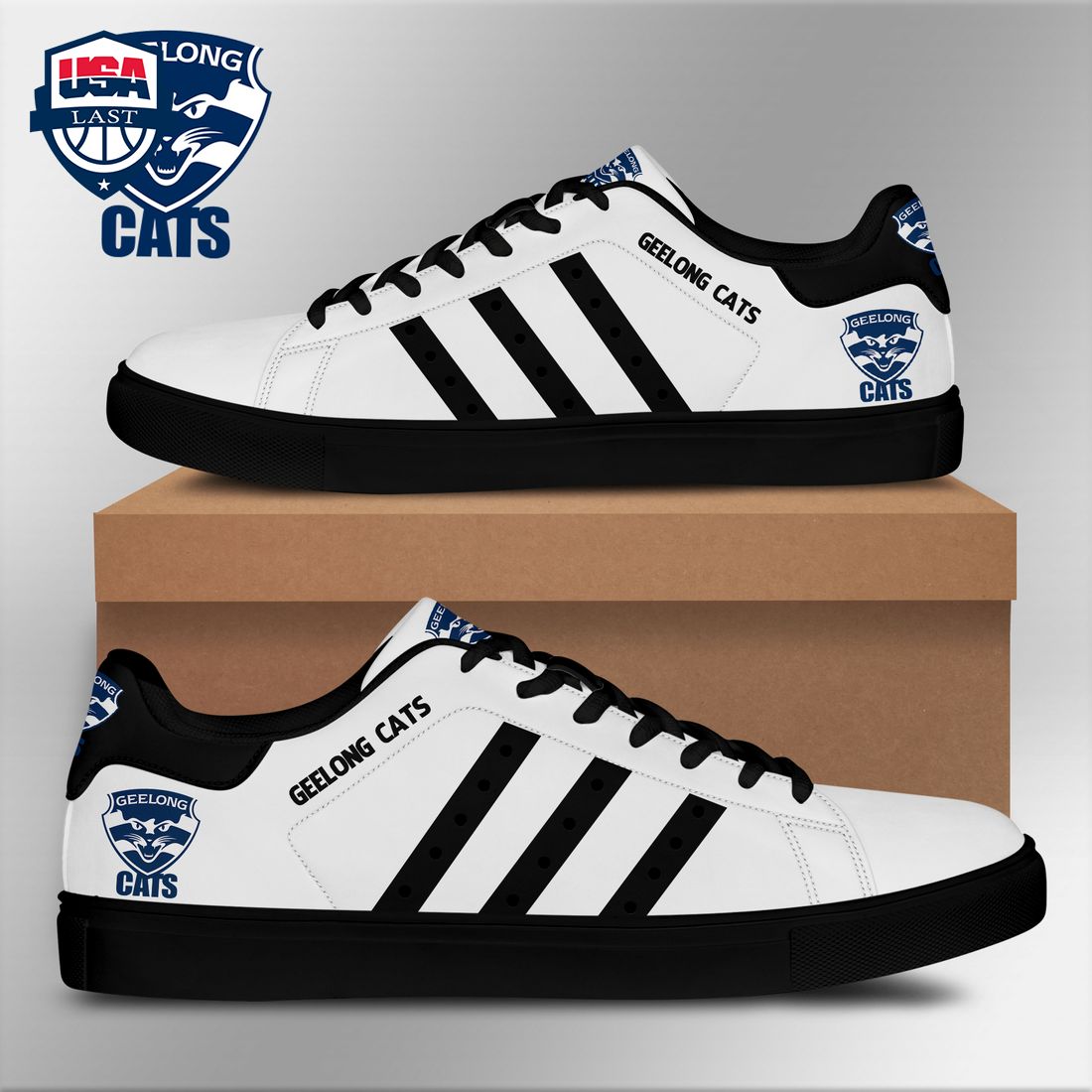 Geelong Cats Black Stripes Stan Smith Low Top Shoes – Saleoff