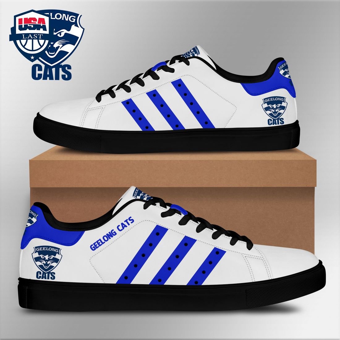 Geelong Cats Blue Stripes Style 1 Stan Smith Low Top Shoes - Unique and sober