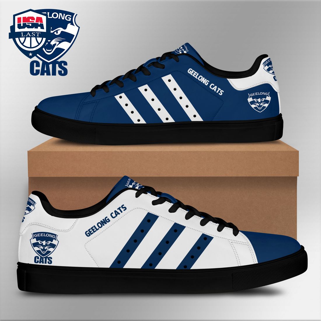 Geelong Cats White Navy Stripes Stan Smith Low Top Shoes – Saleoff