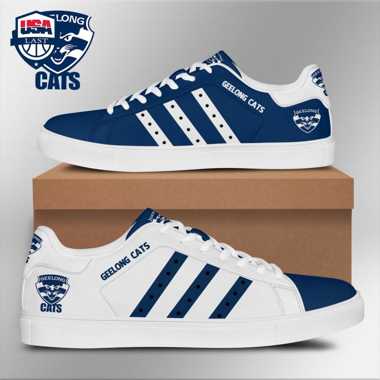 Geelong Cats White Navy Stripes Stan Smith Low Top Shoes - Rocking picture
