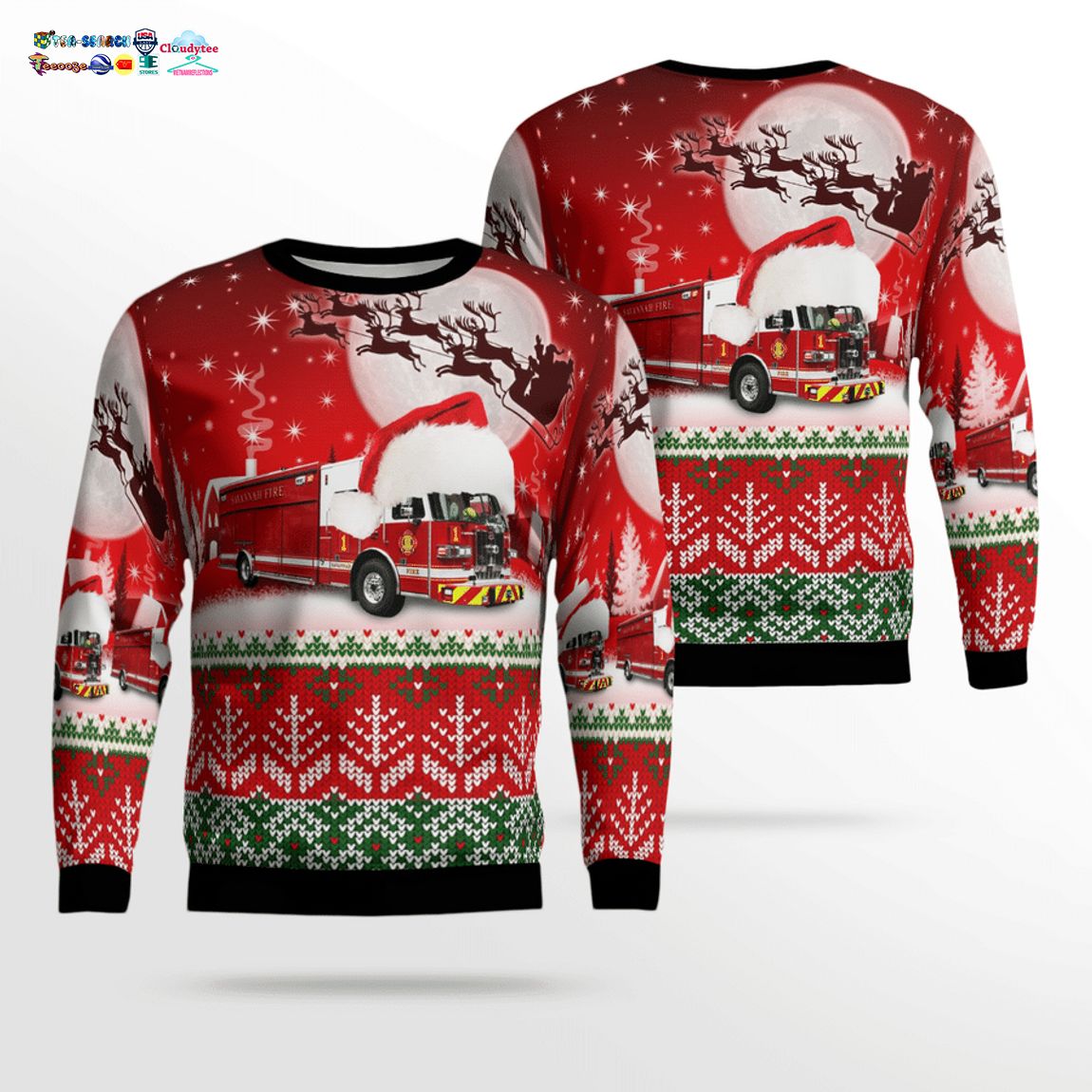 Georgia Savannah Fire & Emergency Services 3D Christmas Sweater