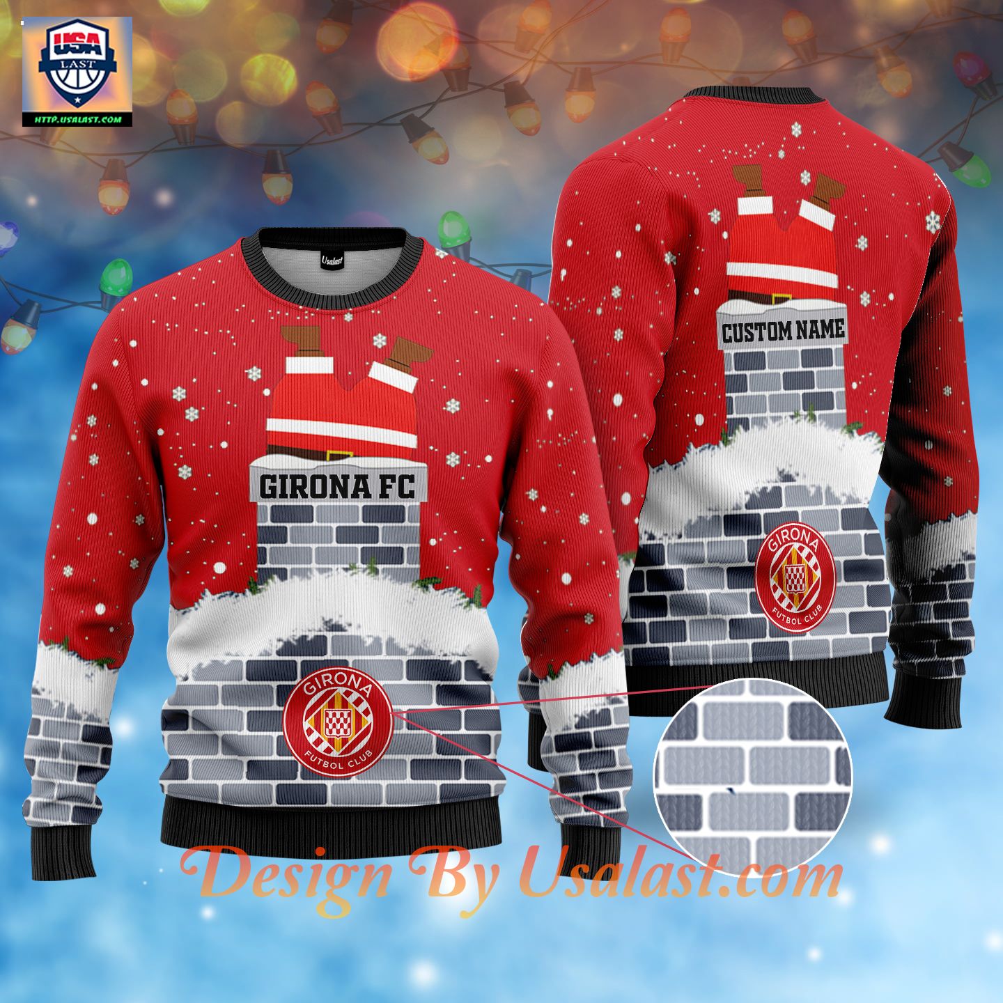 Girona FC Santa Claus Custom Name Ugly Christmas Sweater – Usalast