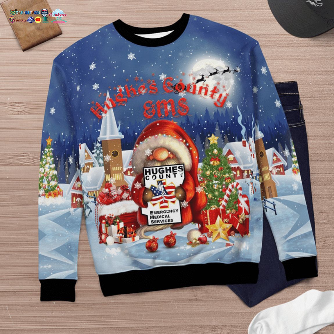 Gnome Hughes County EMS Ver 1 3D Christmas Sweater - Saleoff