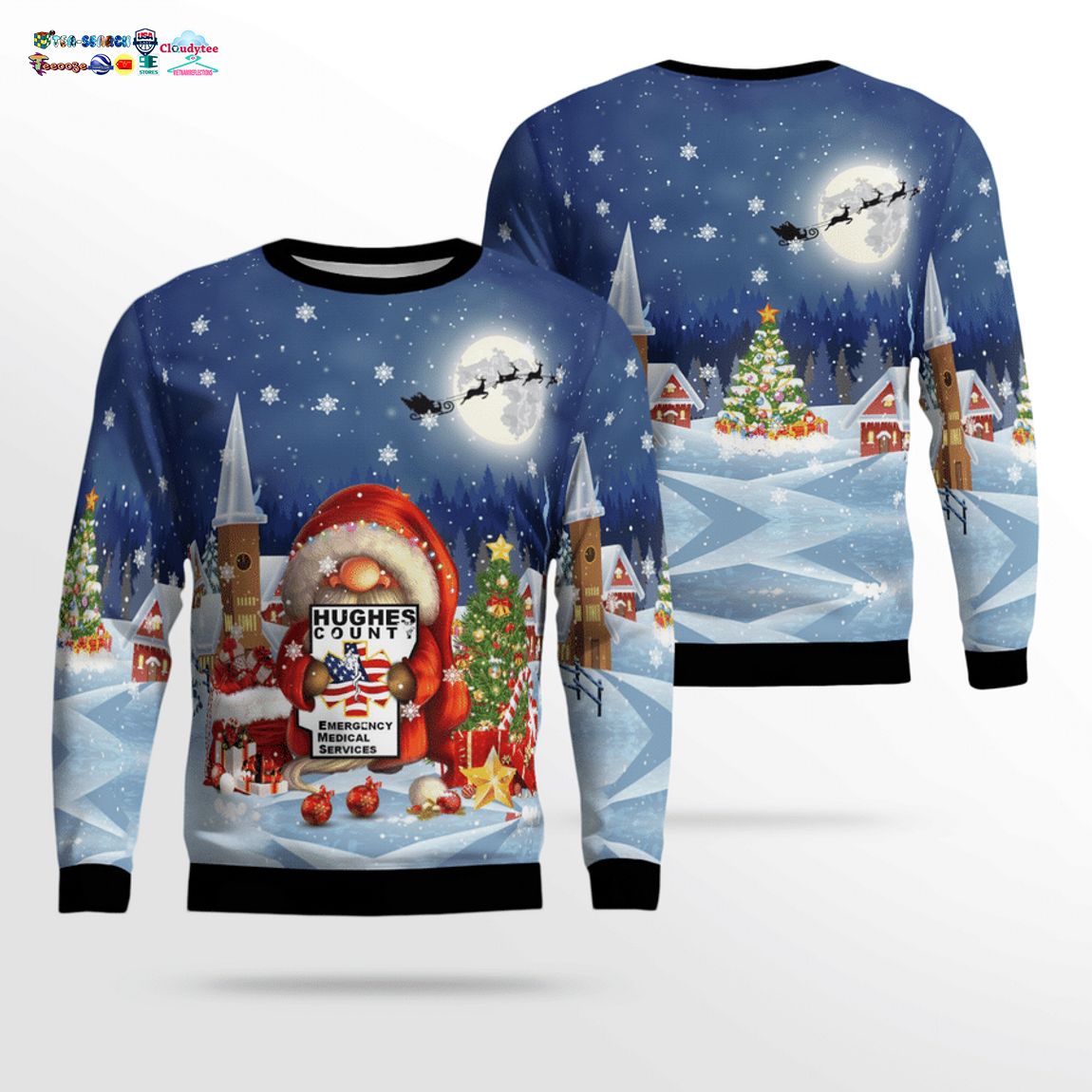 Gnome Hughes County EMS Ver 2 3D Christmas Sweater - Elegant picture.