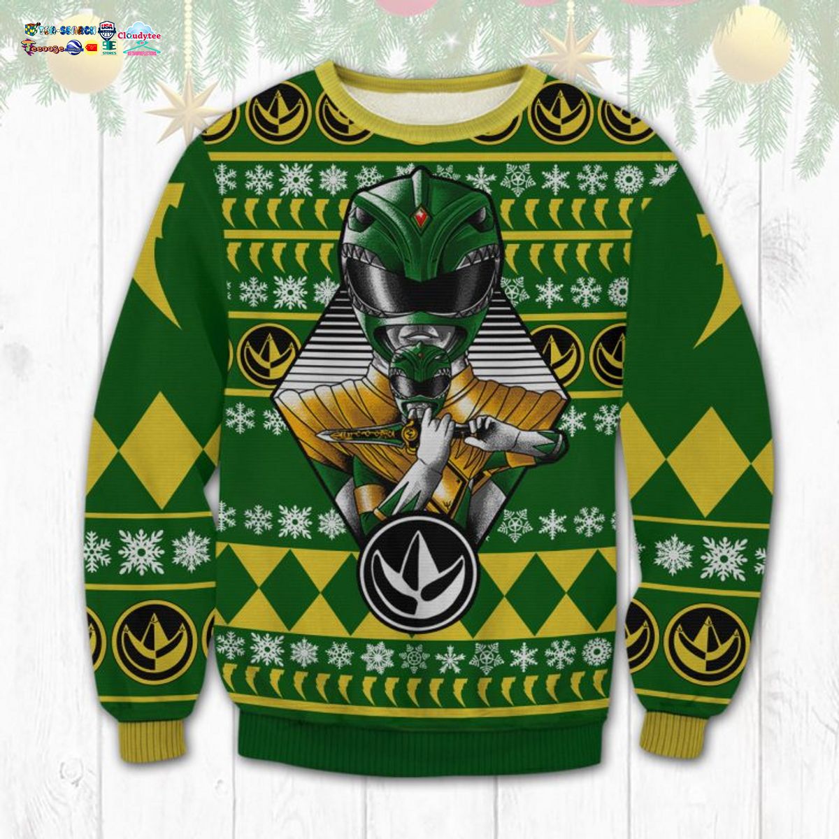Green Power Rangers Ugly Christmas Sweater