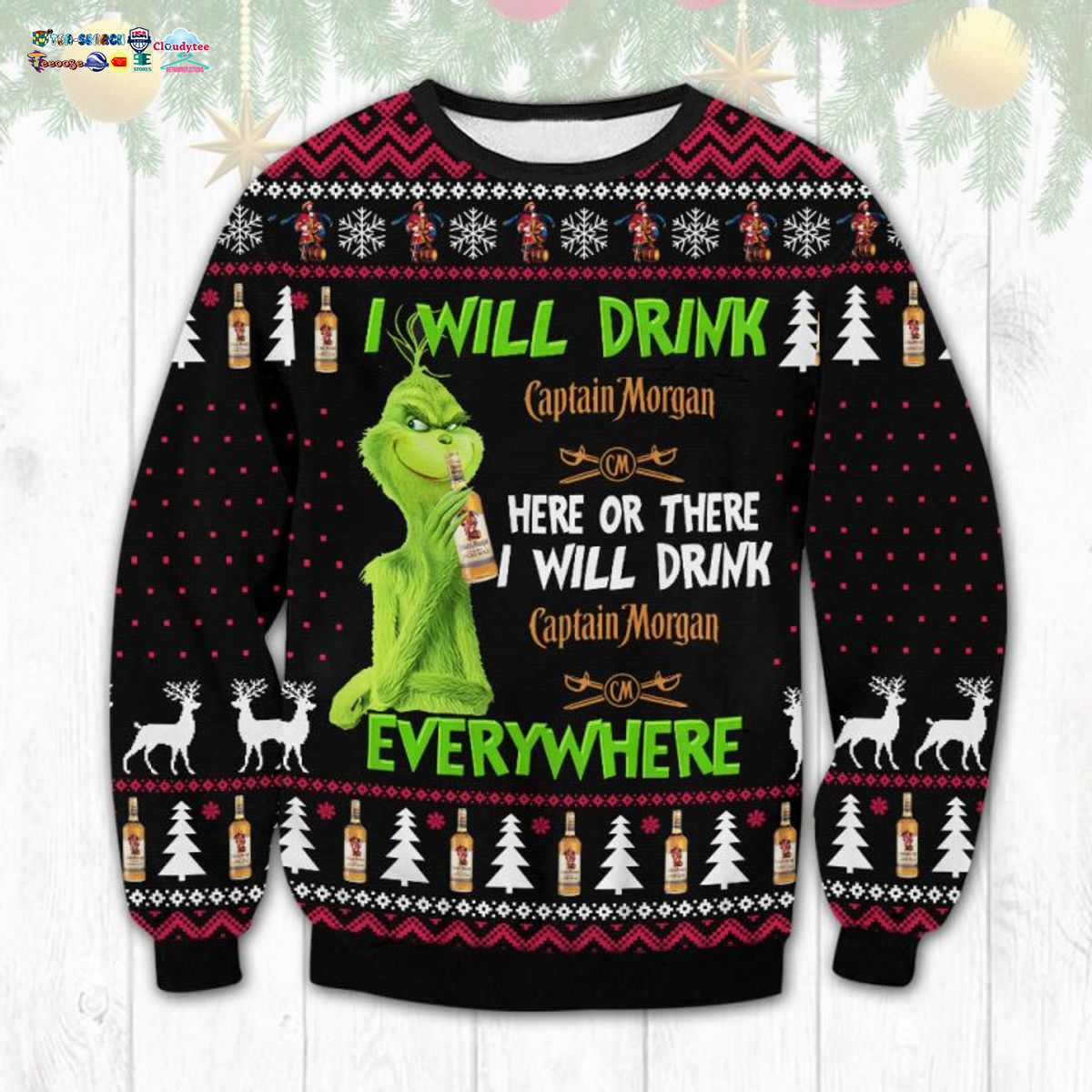 Grinch I Will Drink Captain Morgan Everywhere Ugly Christmas Sweater