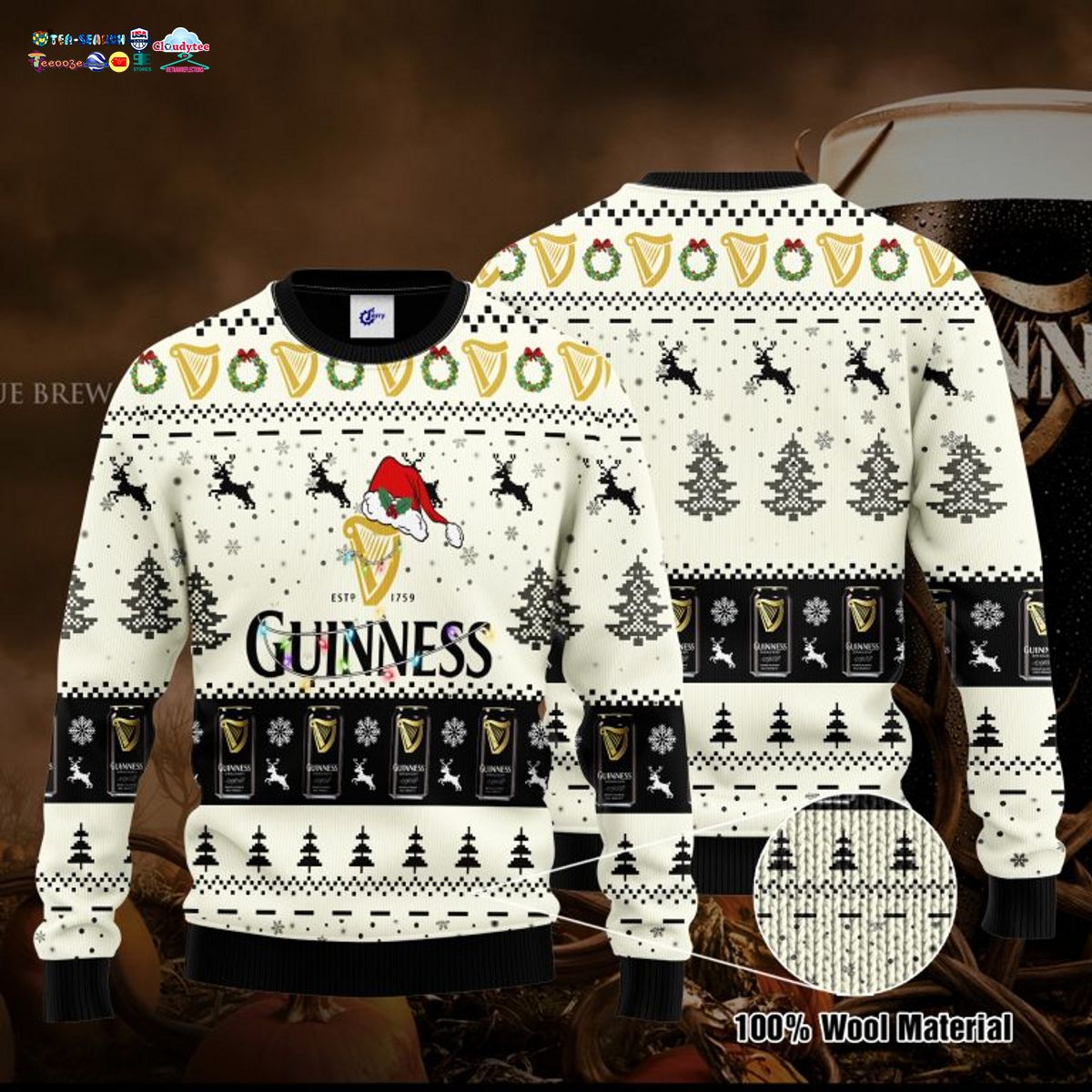 Guinness Santa Hat Ugly Christmas Sweater