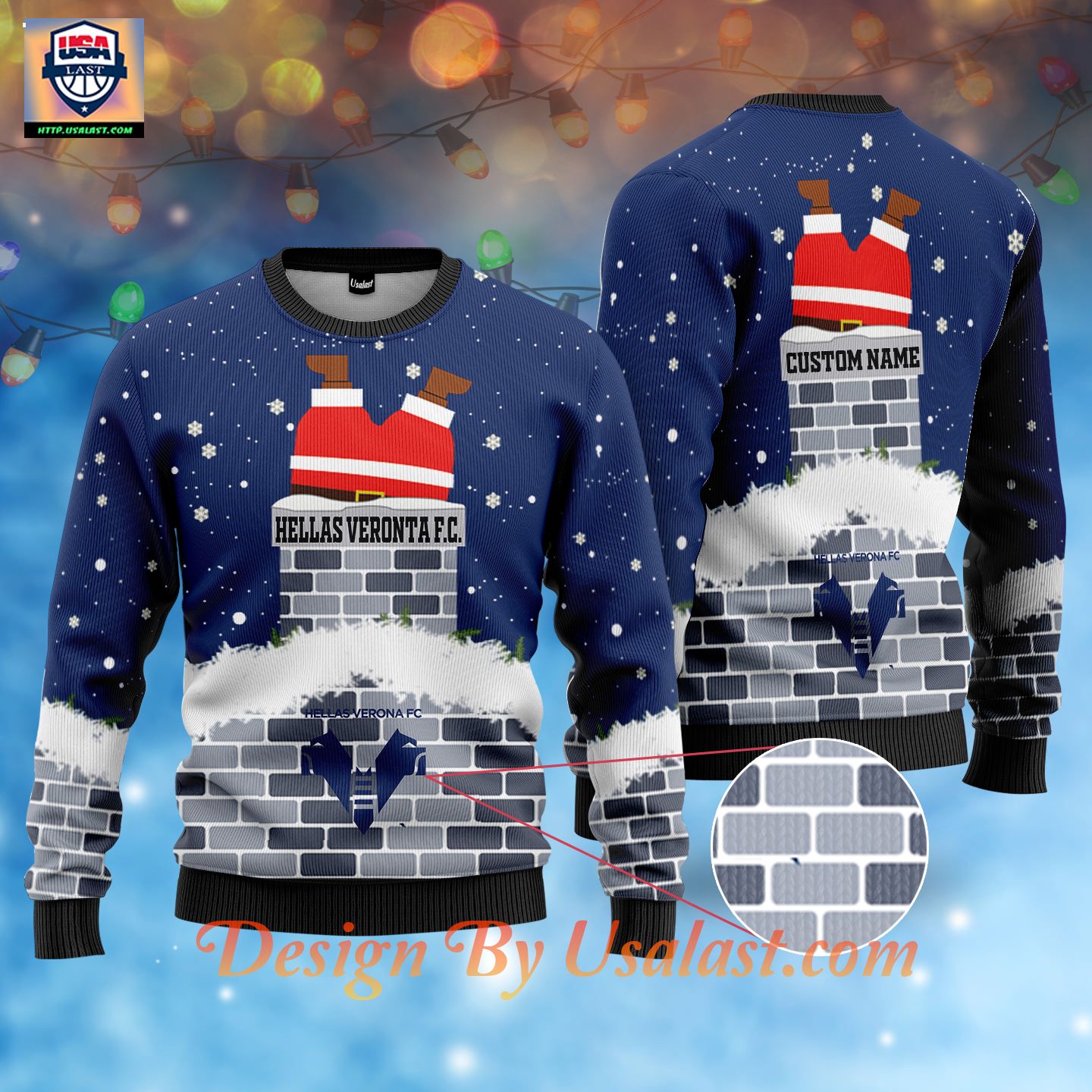 Hellas Verona FC Santa Claus Custom Name Ugly Christmas Sweater – Usalast