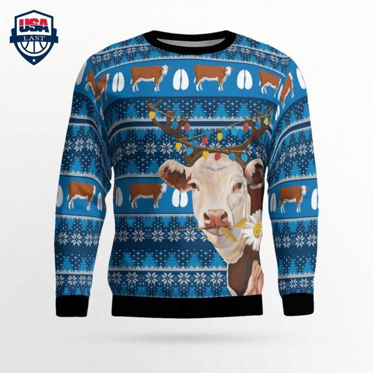 Hereford Cattle Christmas Light 3D Christmas Sweater - Nice Pic