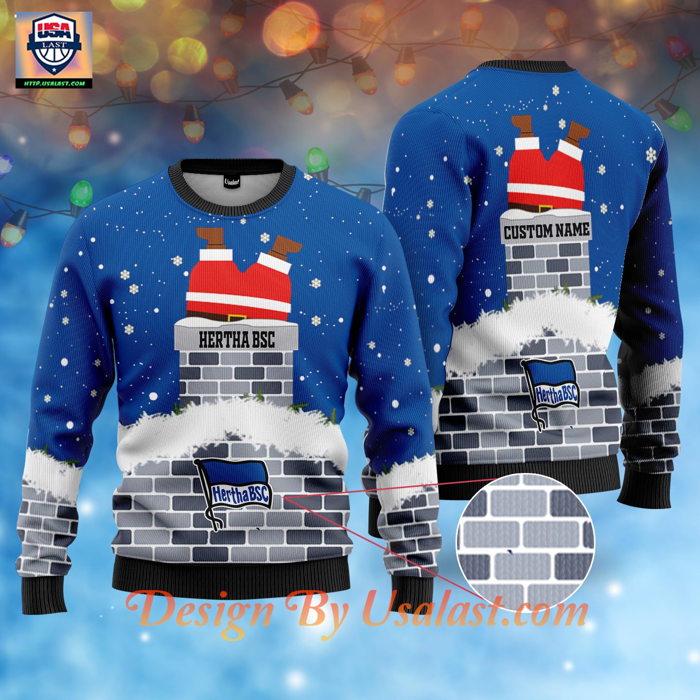 Hertha BSC Custom Name Ugly Christmas Sweater – Blue Version – Usalast