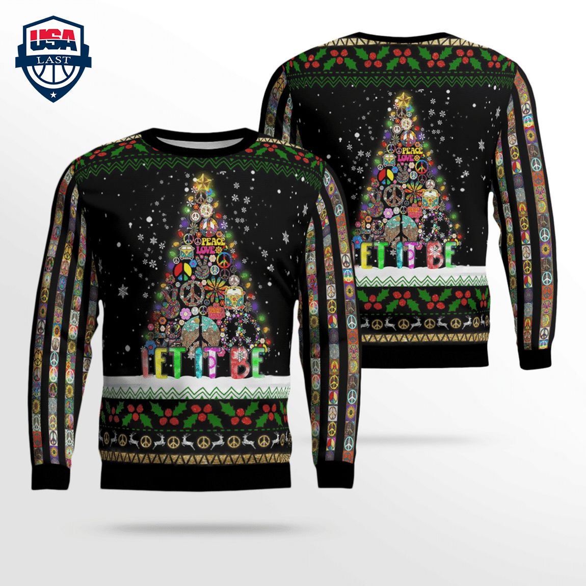 Hippie Peace Love Let It Be 3D Christmas Sweater – Saleoff