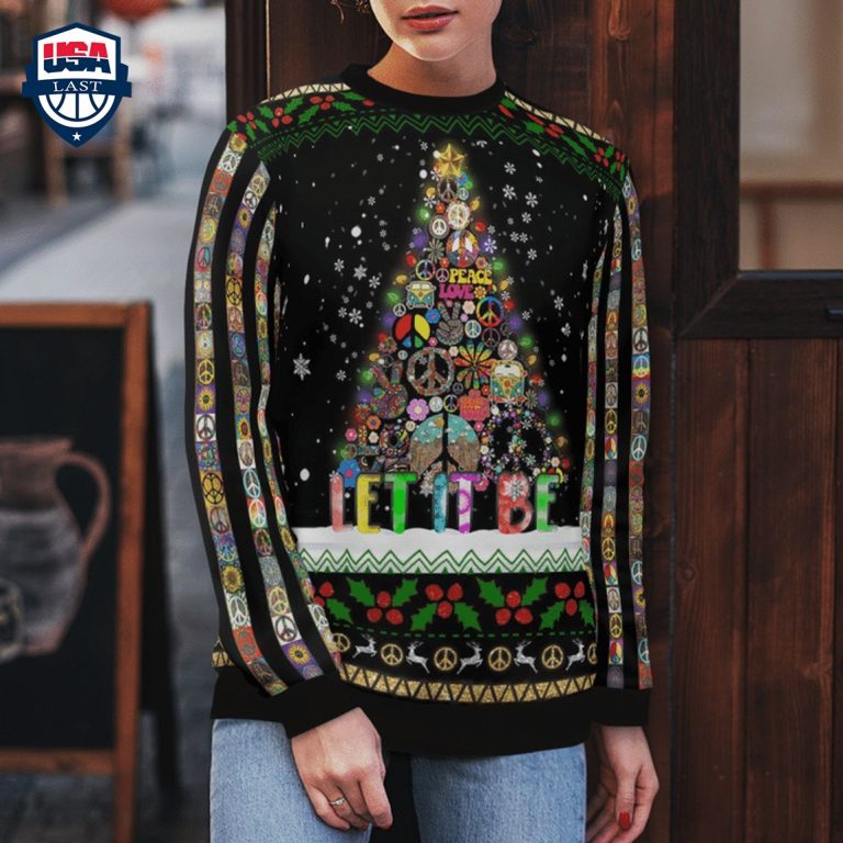 Hippie Peace Love Let It Be 3D Christmas Sweater - Good click
