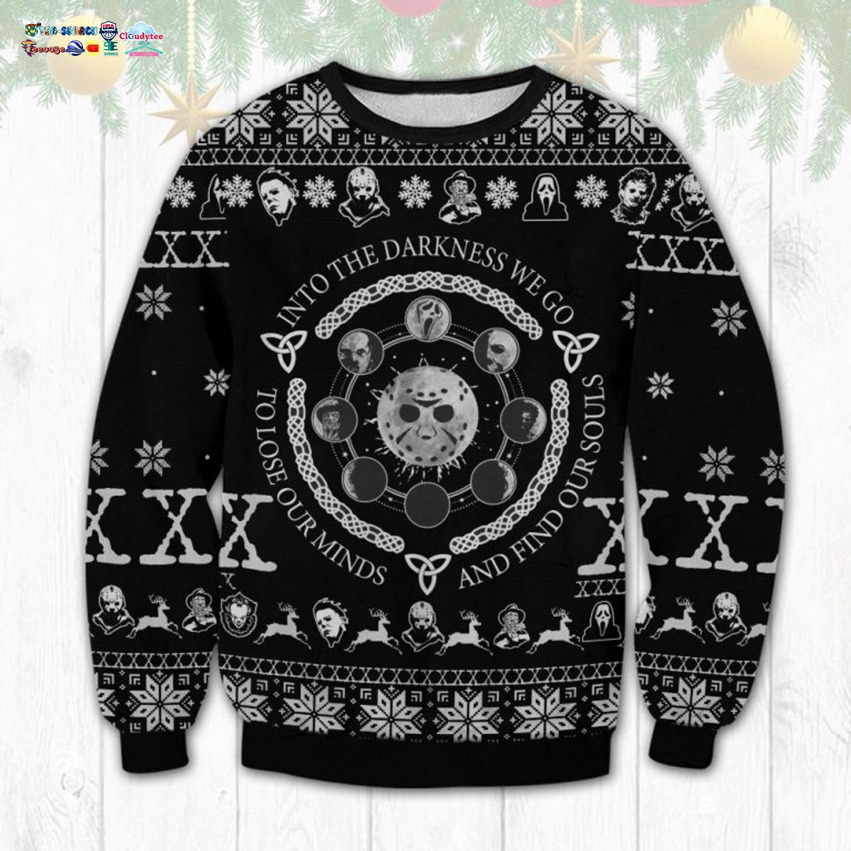 Horror Killers Into The Darkness Ugly Christmas Sweater