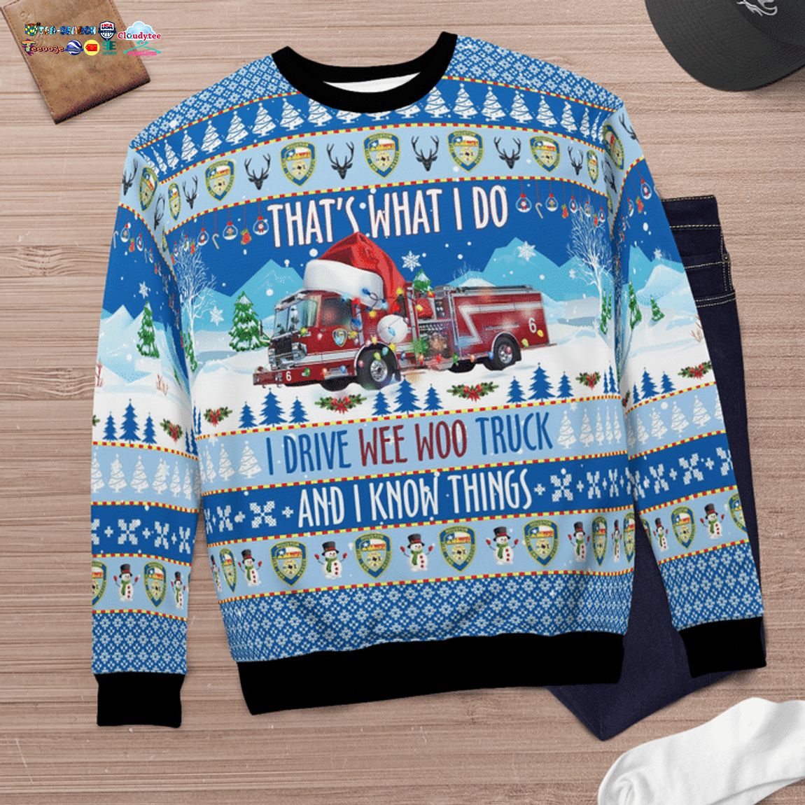 Houston Fire Department That's What I Do I Drive Wee Woo Truck And I Know Things 3D Christmas Sweater