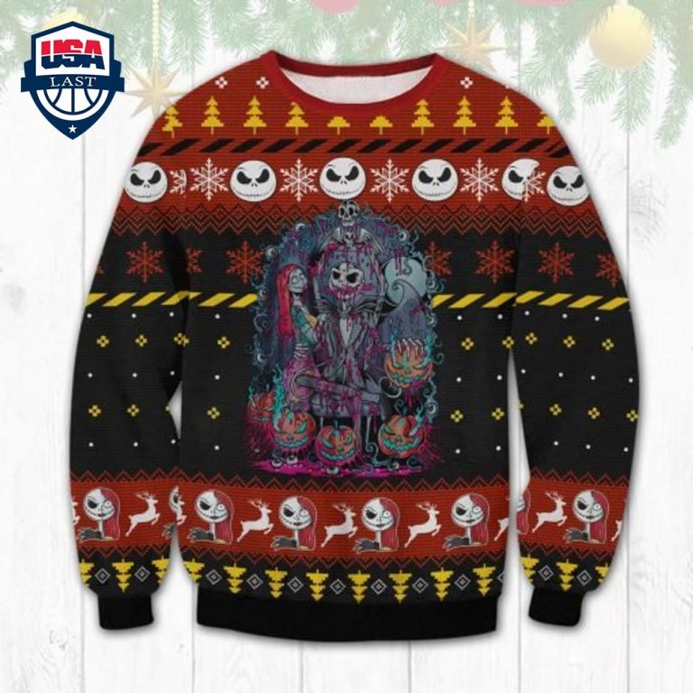 Jack And Sally Pumpkin Ugly Sweater - Super sober