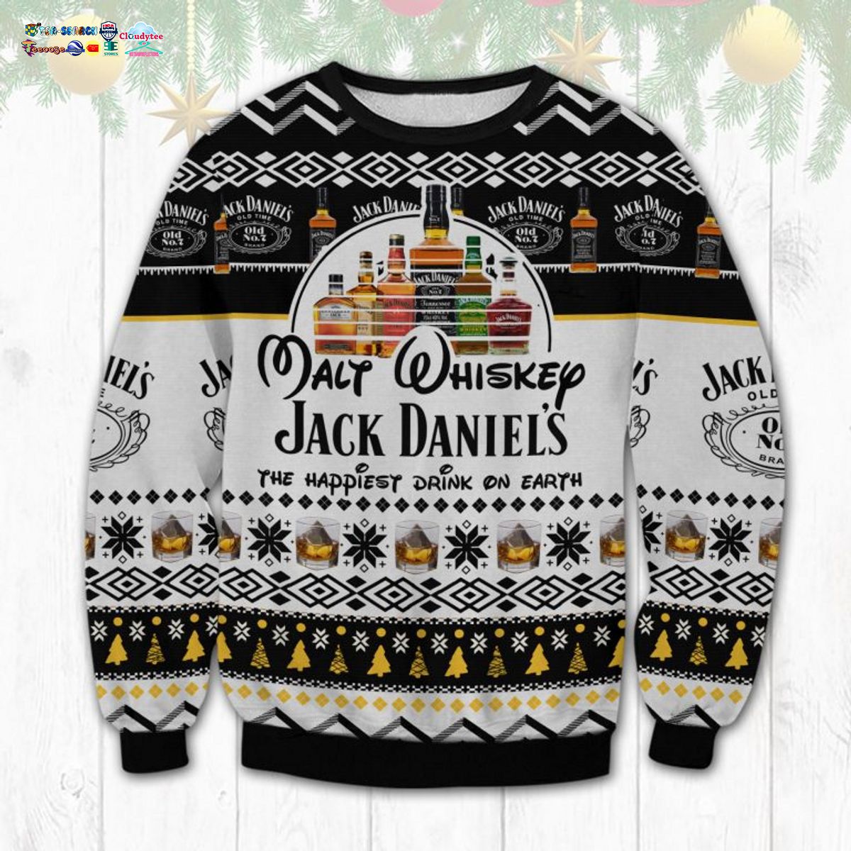 Jack Daniel’s The Happiest Drink On Earth Ugly Christmas Sweater