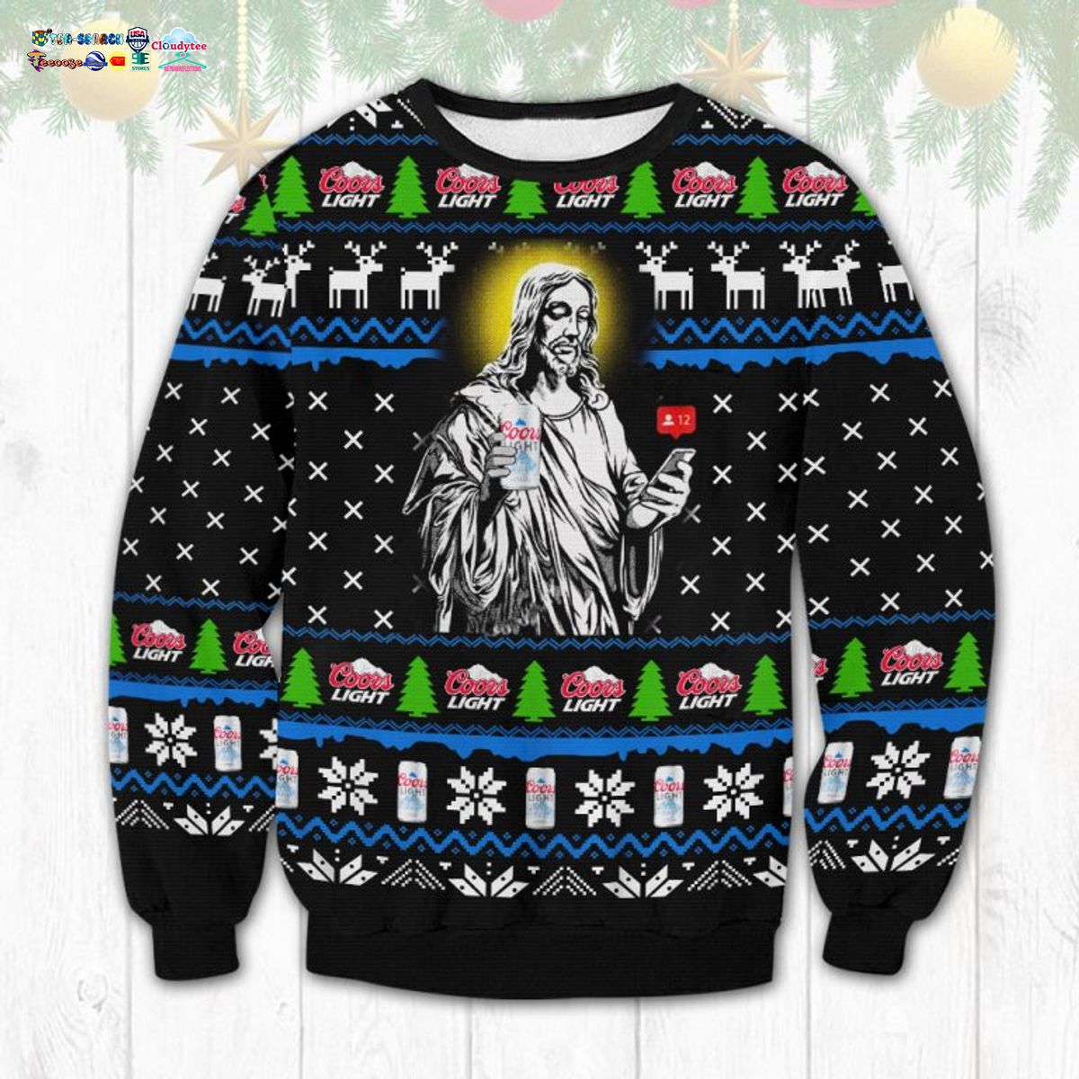 Jesus Drinking Coors Light Ugly Christmas Sweater - Unique and sober