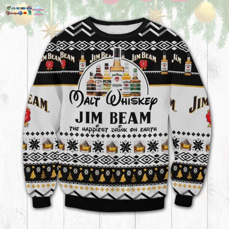 Jim Beam The Happiest Drink On Earth Ugly Christmas Sweater - Super sober