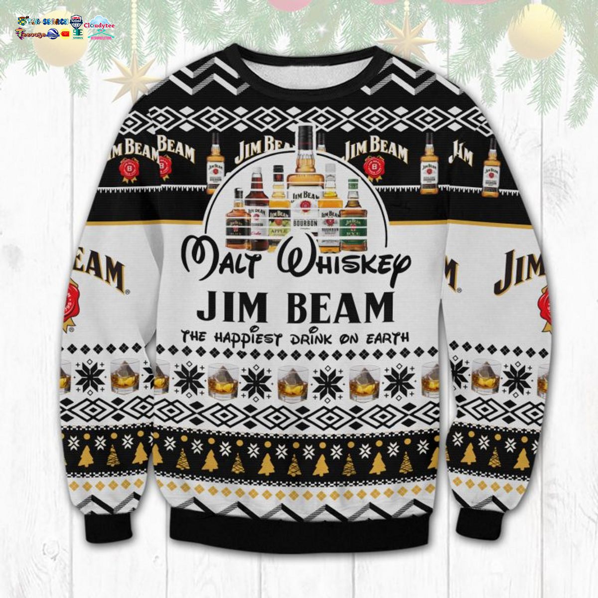 Jim Beam The Happiest Drink On Earth Ugly Christmas Sweater