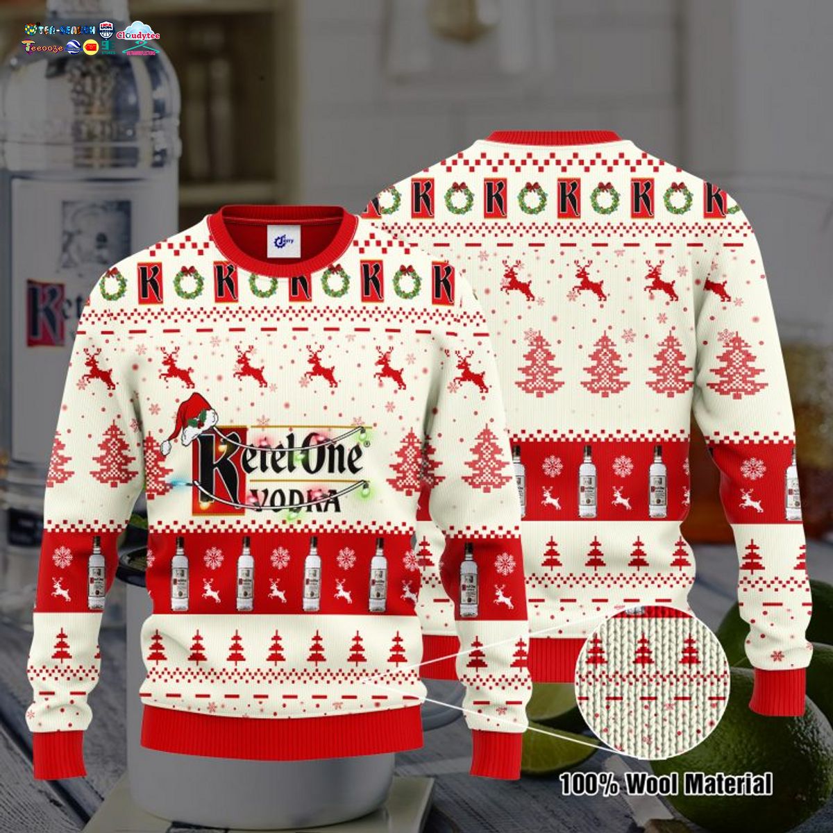 Ketel One Santa Hat Ugly Christmas Sweater