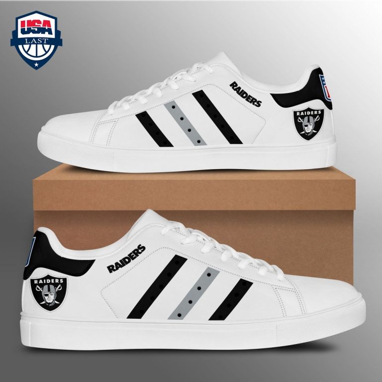 Las Vegas Raiders Black Grey Stripes Stan Smith Low Top Shoes - Looking so nice