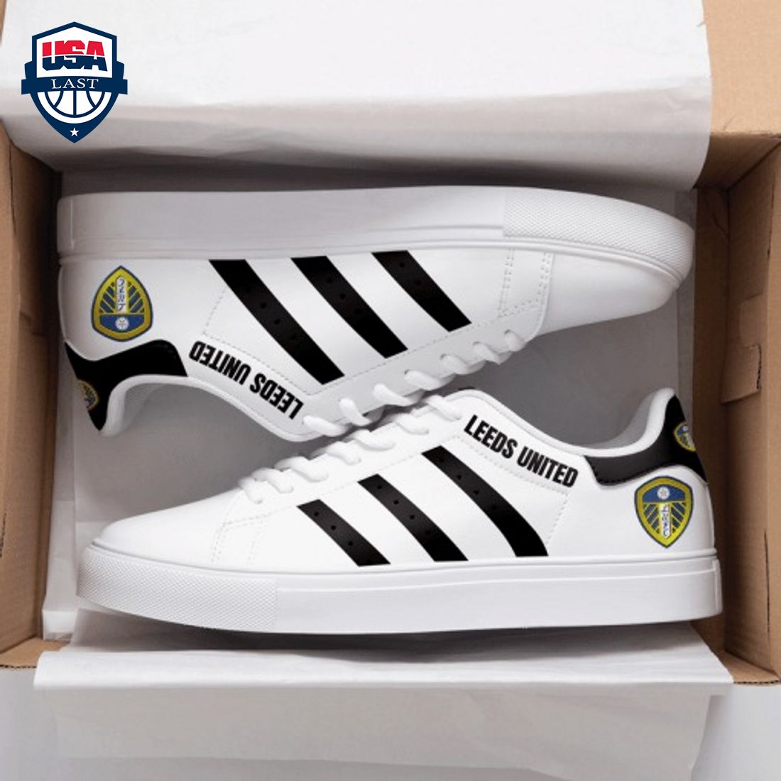 Leeds United FC Black Stripes Stan Smith Low Top Shoes – Saleoff