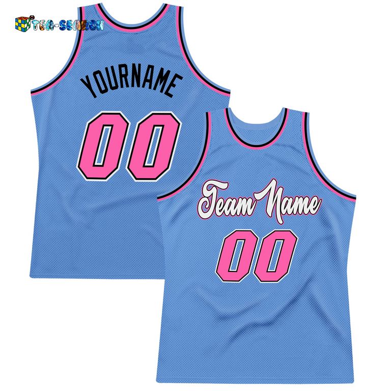 Light Blue Pink-black Authentic Throwback Basketball Jersey – Usalast