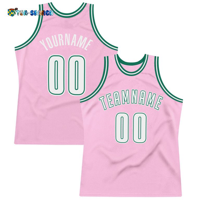 Light Pink White-kelly Green Authentic Throwback Basketball Jersey – Usalast