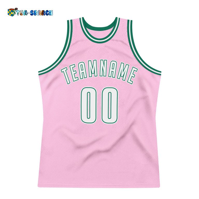 Light Pink White-kelly Green Authentic Throwback Basketball Jersey - Long time