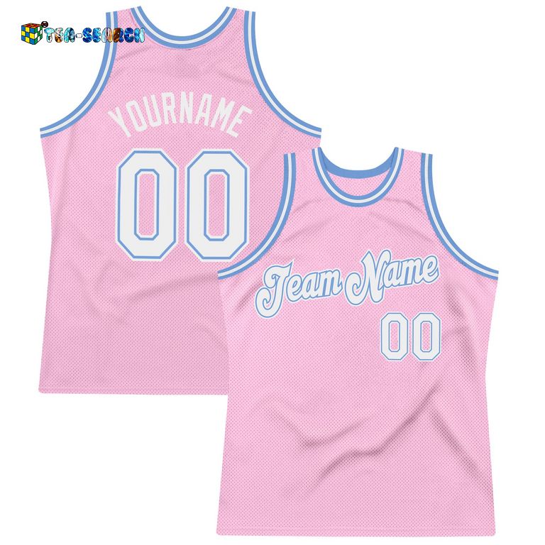 Light Pink White-light Blue Authentic Throwback Basketball Jersey – Usalast