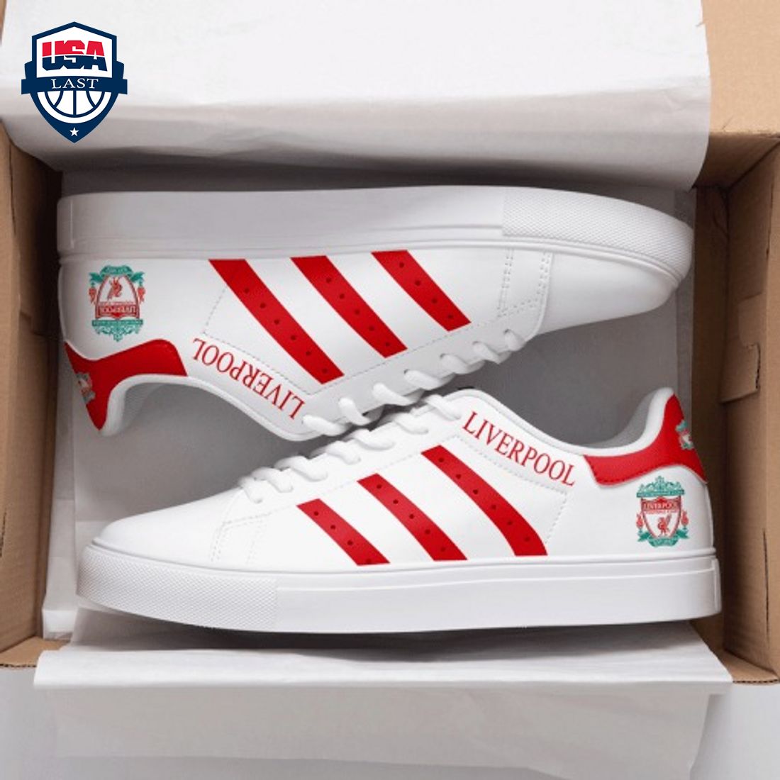 Liverpool FC Red Stripes Style 1 Stan Smith Low Top Shoes - Amazing Pic