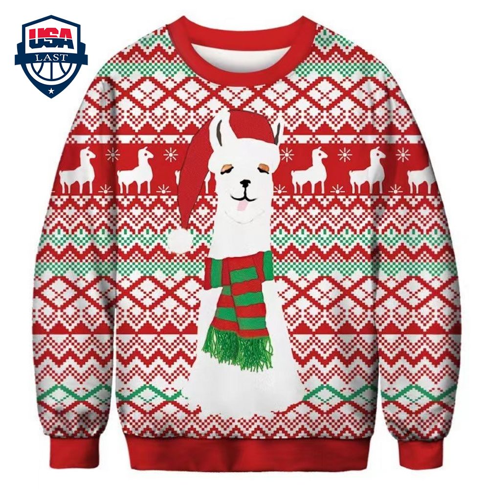 Llama With Christmas Hat Ugly Christmas Sweater – Saleoff