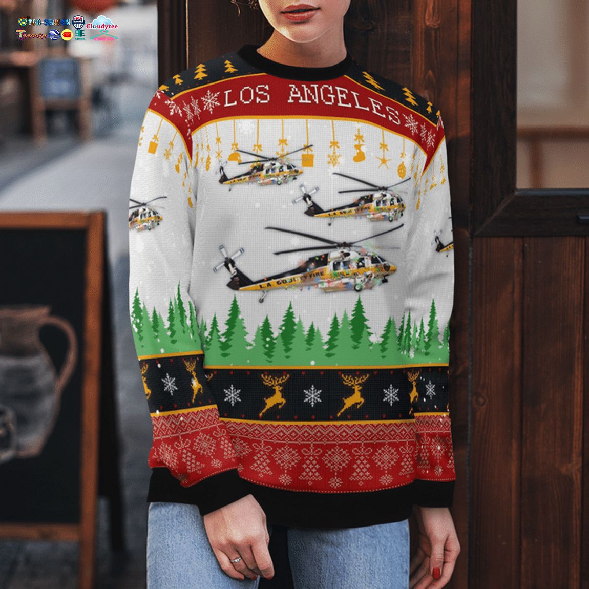 Los Angeles County Fire Department Sikorsky S-70 Firehawk 3D Christmas Sweater