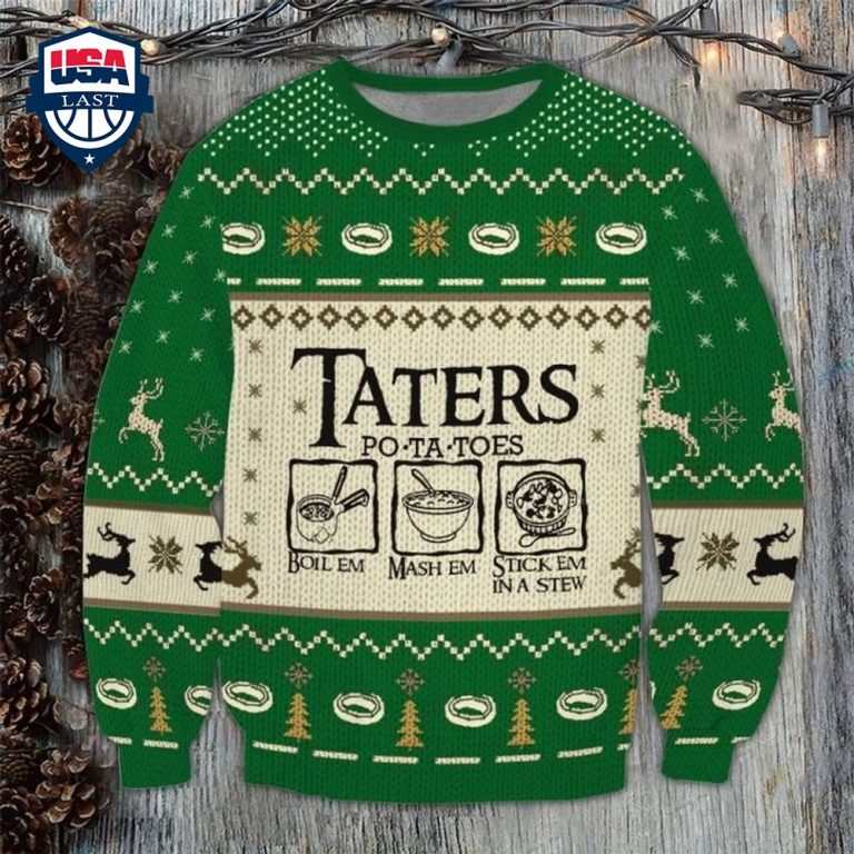 LOTR Taters Po-ta-toes Green Ugly Christmas Sweater - Nice shot bro