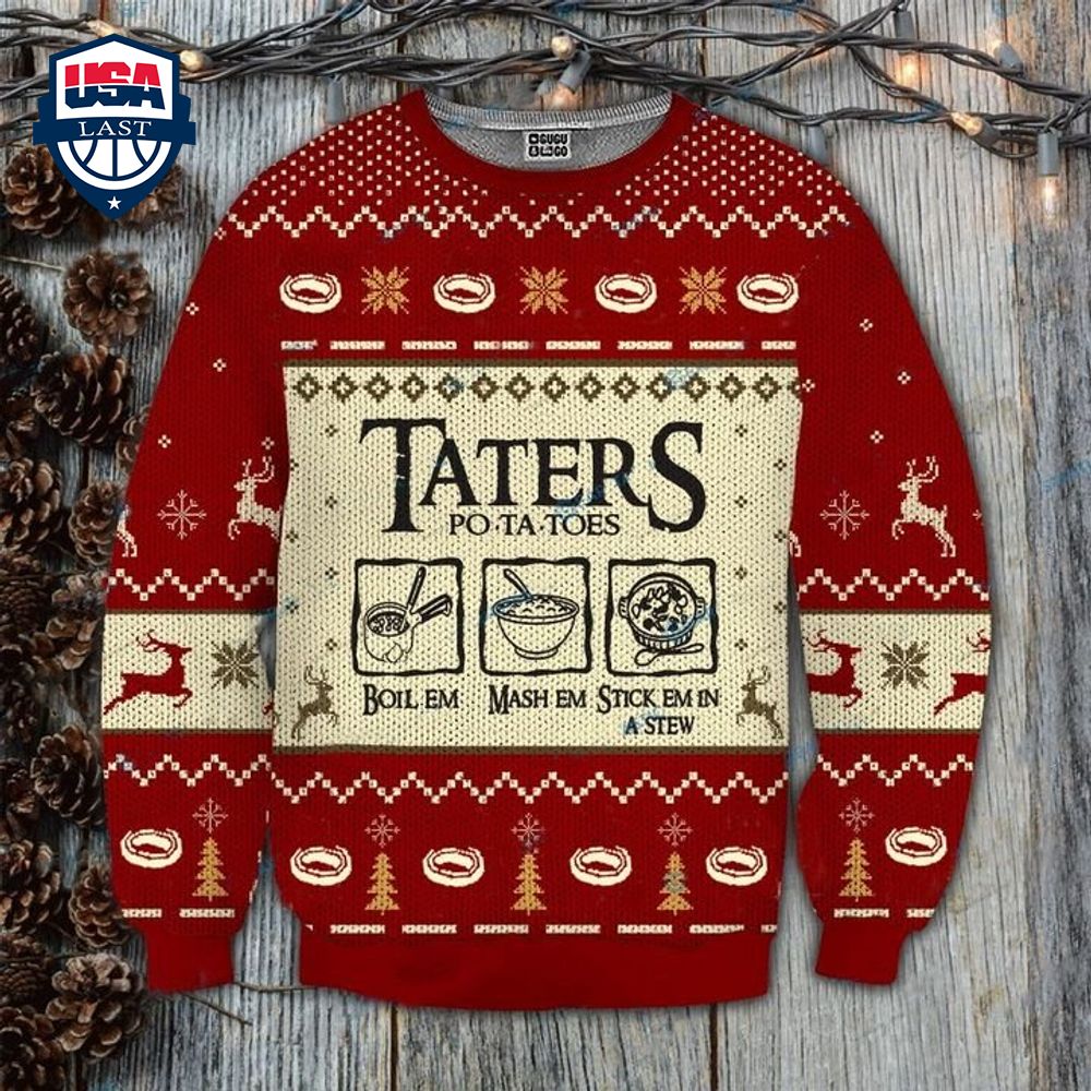 LOTR Taters Po-ta-toes Red Ugly Christmas Sweater – Saleoff