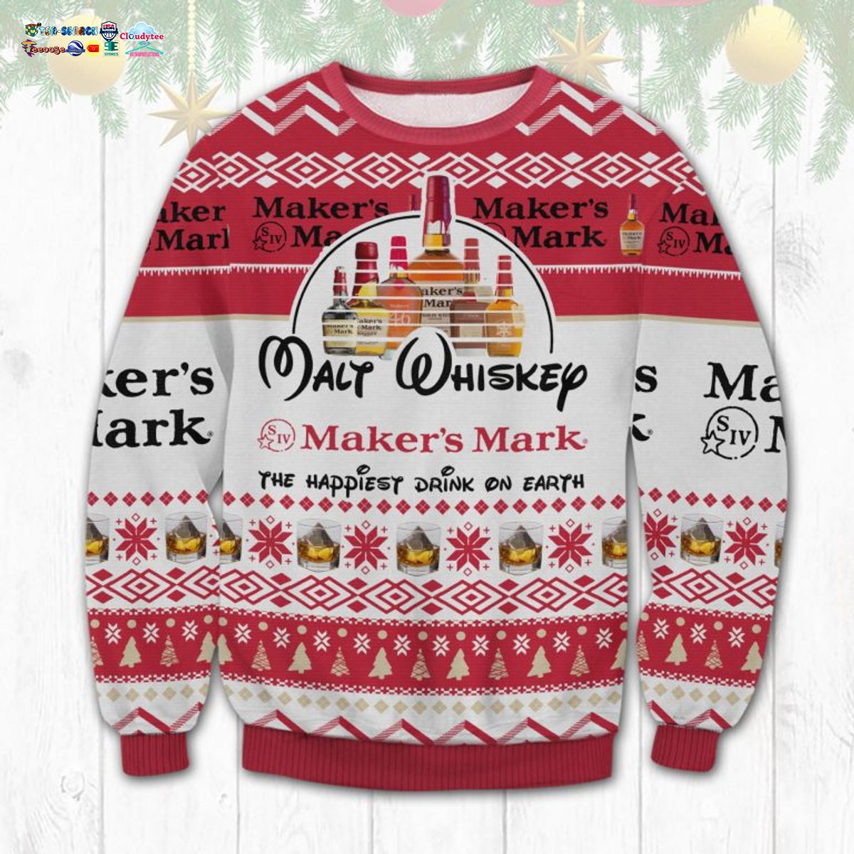 Maker’s Mark The Happiest Drink On Earth Ugly Christmas Sweater