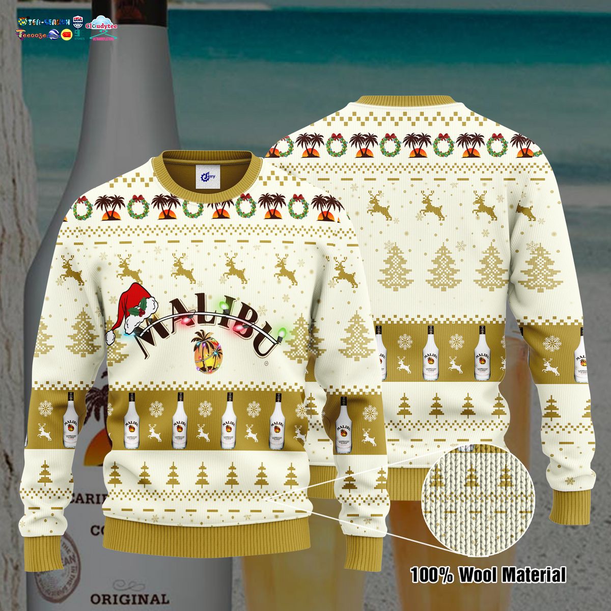 Malibu Santa Hat Ugly Christmas Sweater
