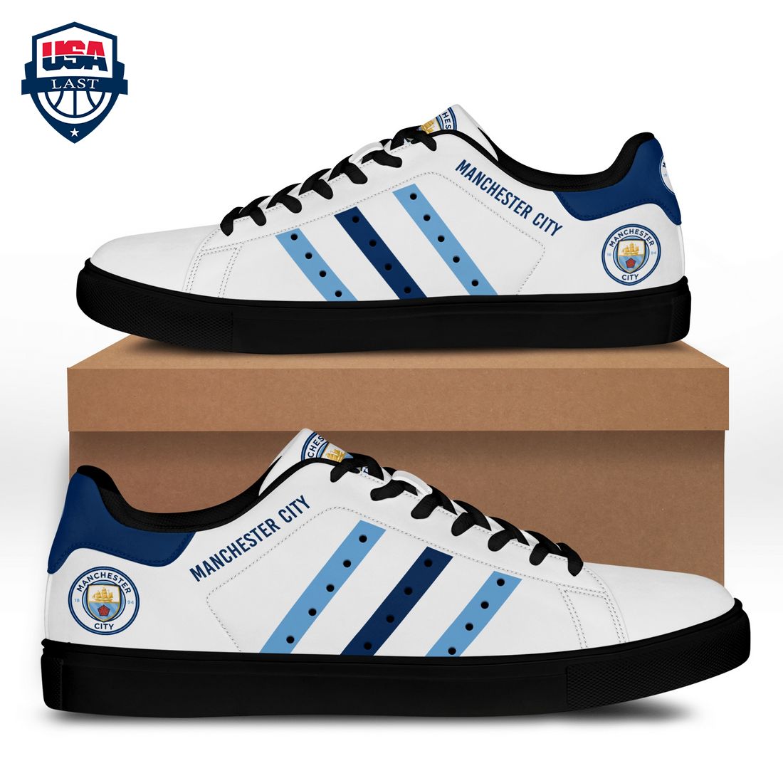 Manchester City FC Blue Navy Stripes Stan Smith Low Top Shoes – Saleoff