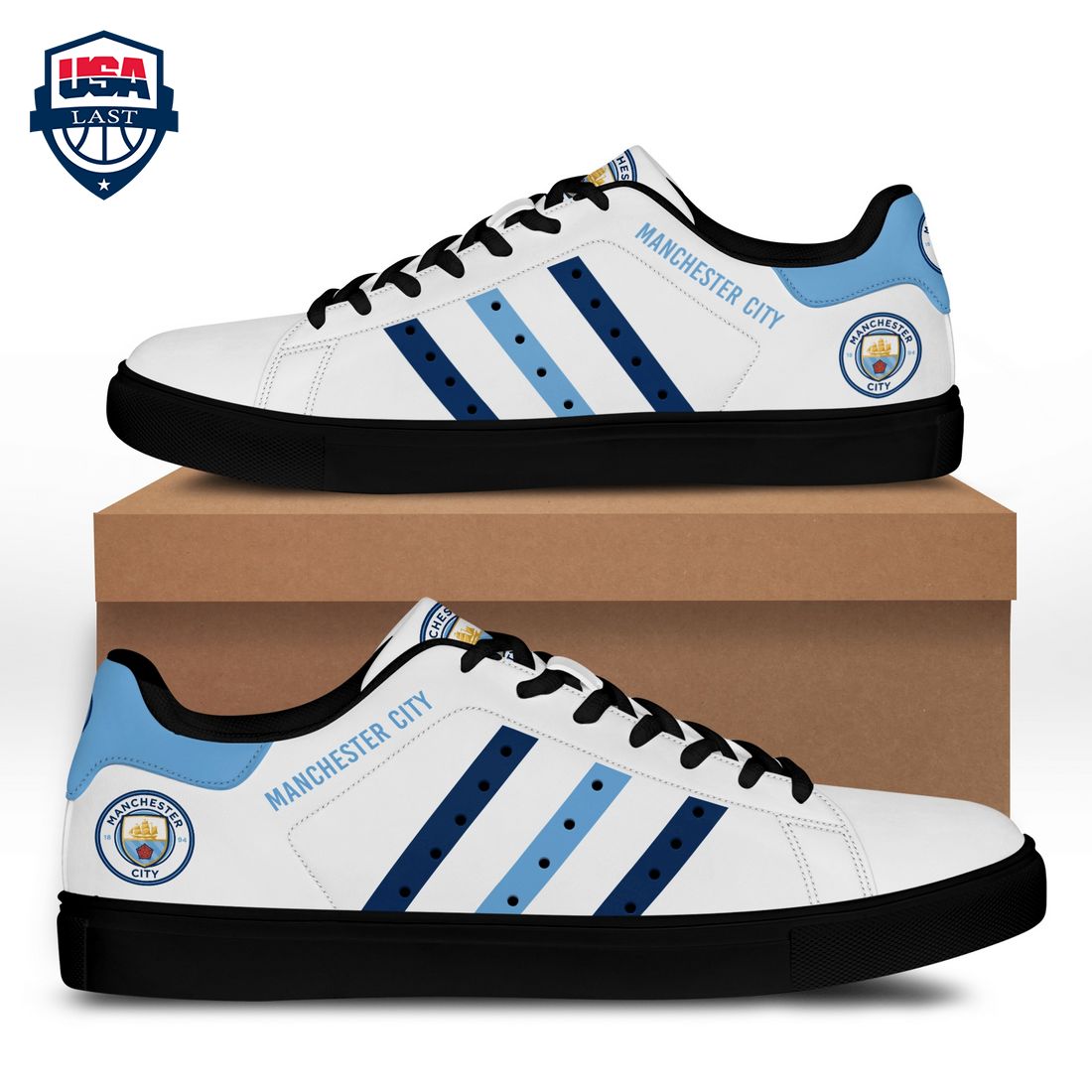 Manchester City FC Navy Blue Stripes Stan Smith Low Top Shoes – Saleoff