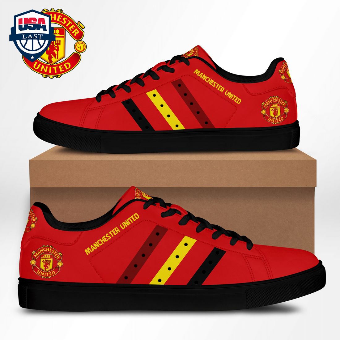 Manchester United FC Red Yellow Black Stripes Stan Smith Low Top Shoes – Saleoff