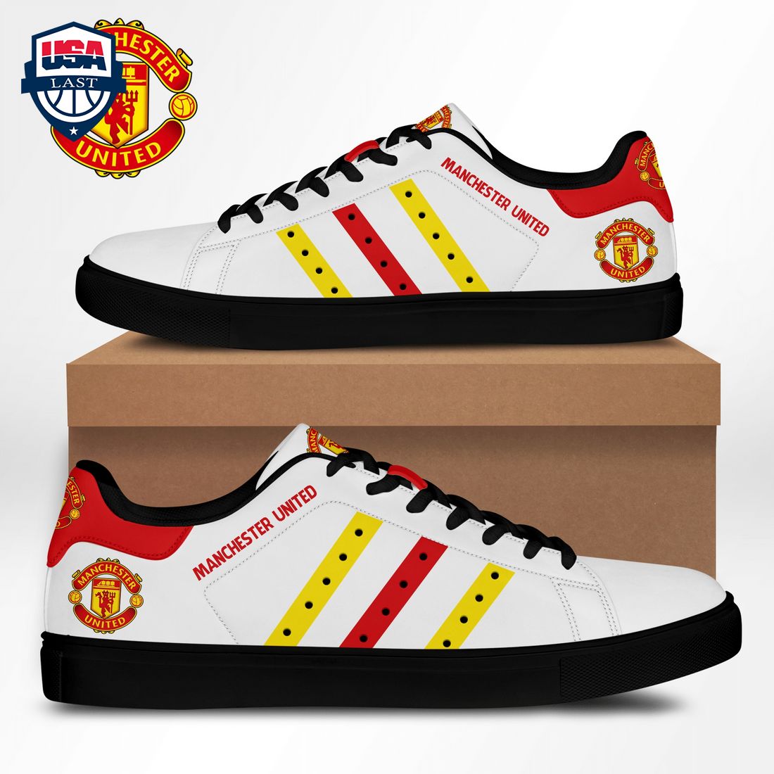Manchester United FC Yellow Red Stripes Stan Smith Low Top Shoes – Saleoff