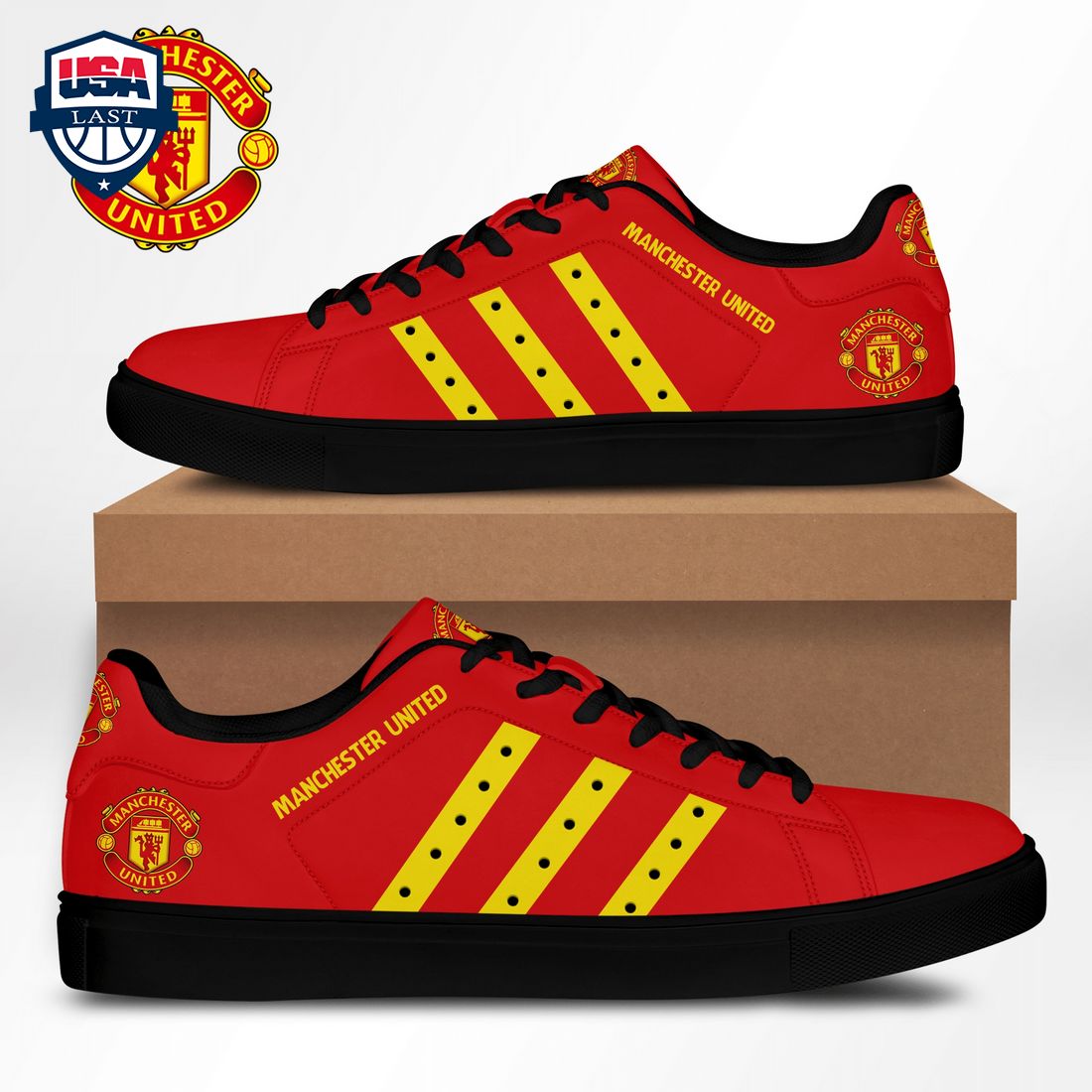 Manchester United FC Yellow Stripes Stan Smith Low Top Shoes – Saleoff