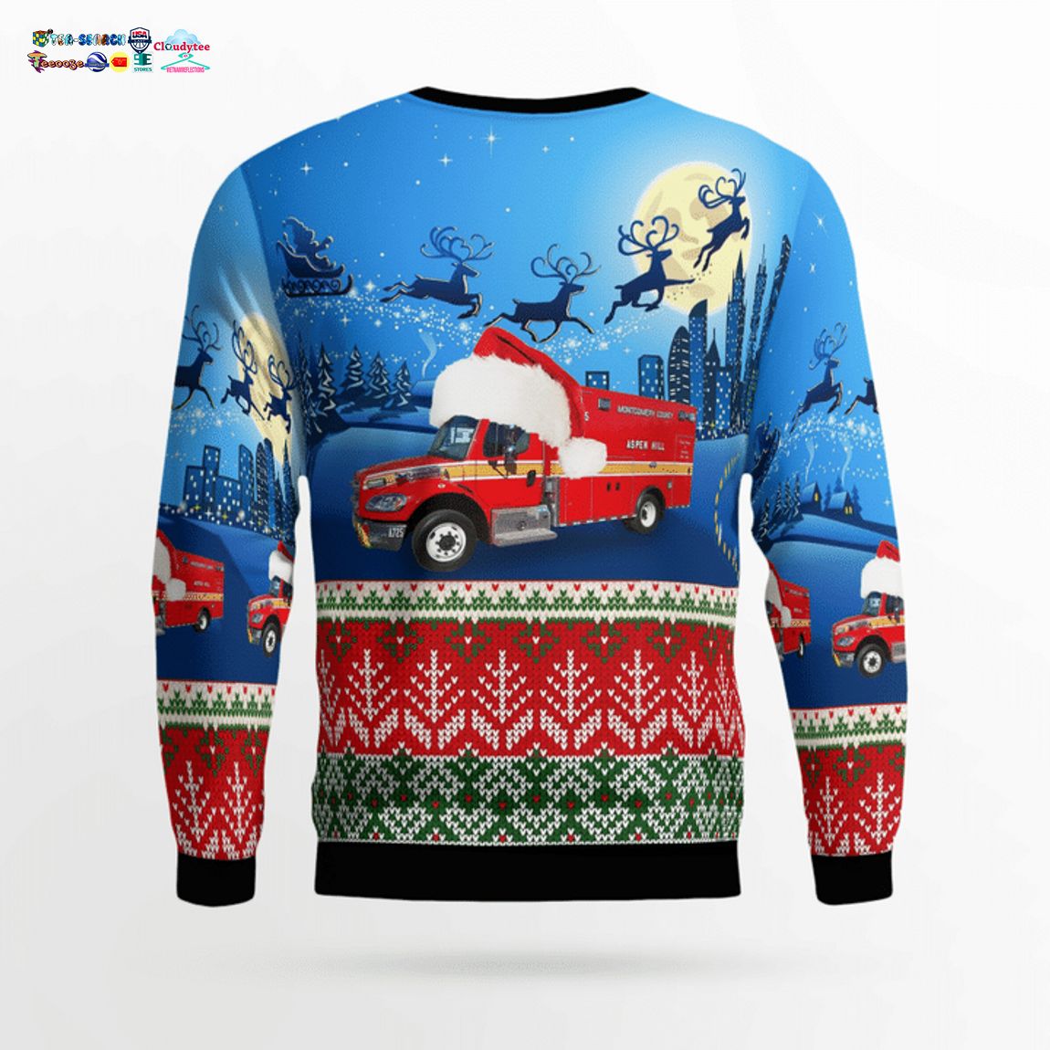 Maryland Montgomery County Fire And Rescue Service EMS 3D Christmas Sweater