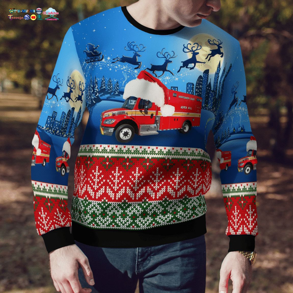 Maryland Montgomery County Fire And Rescue Service EMS 3D Christmas Sweater