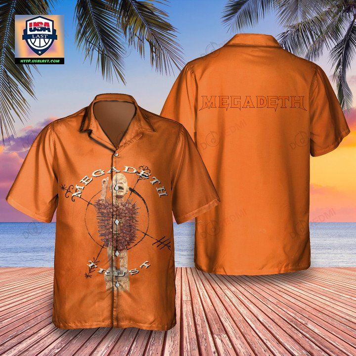 Megadeth Trust 1997 Orange Hawaiian Shirt - Stand easy bro